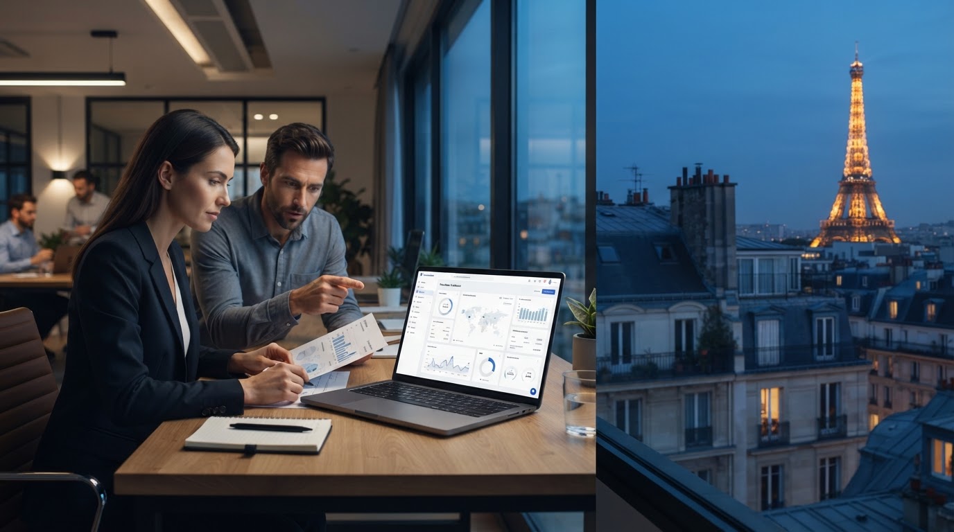 Trancheoir AI — tableau de bord d'analyse prédictive affichant des tendances de croissance et une carte des risques